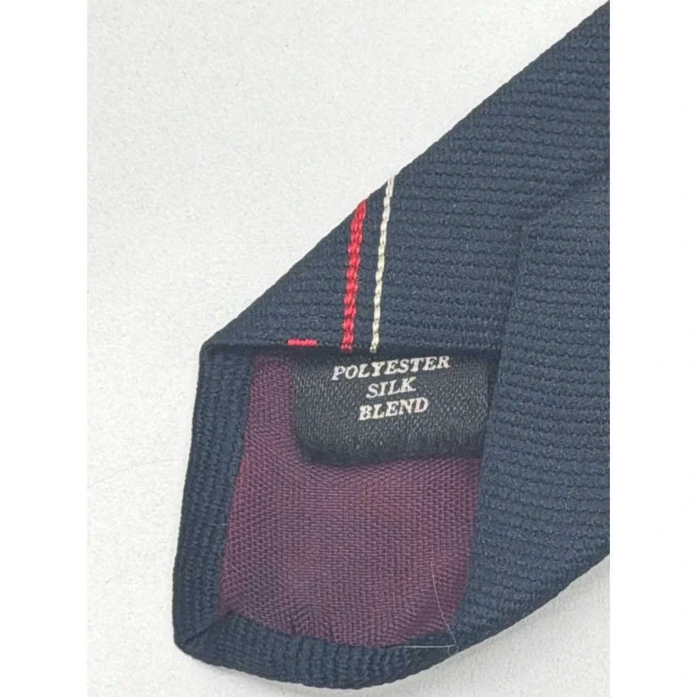 Michael Bruce Creation Mens Navy Blue US English Logo Striped Silk Blend Tie